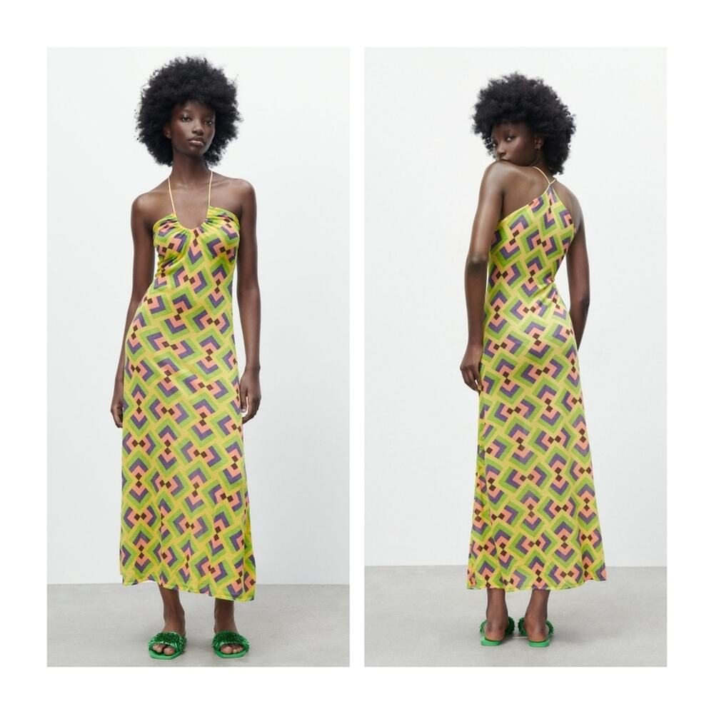 Zara Geometric Print Jacquard Knit Midi Dress Medium